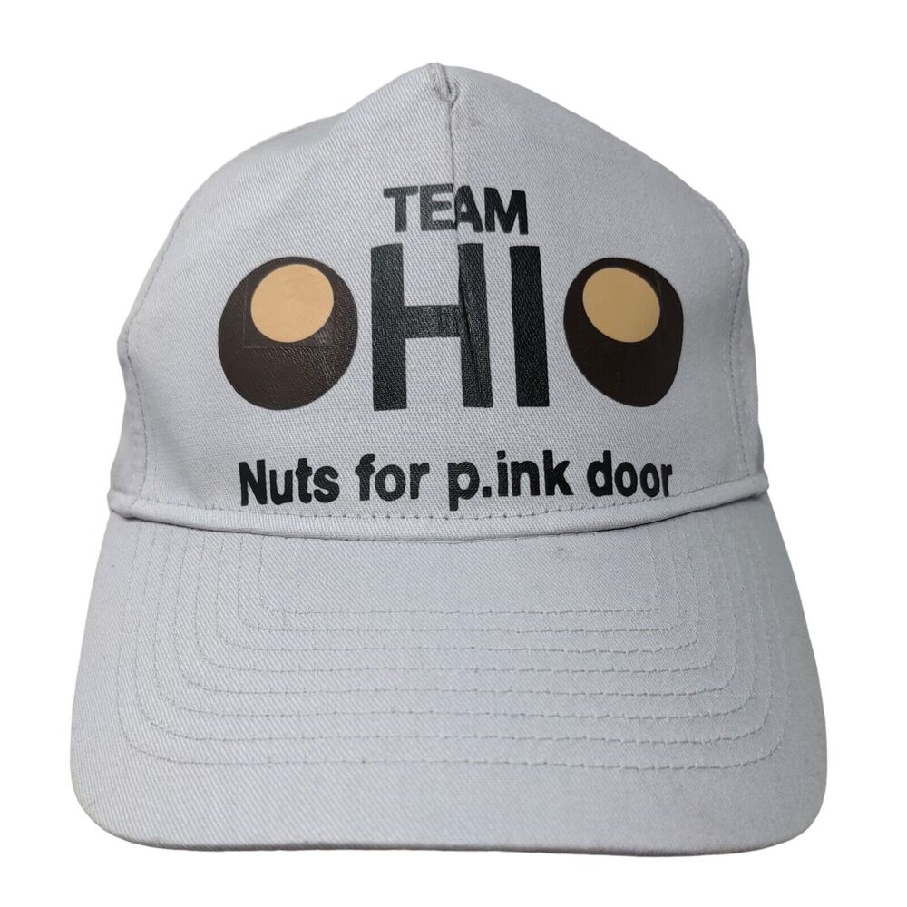 Ultra Club Men's Strapback Hat Gray Graphic Logo Team Ohio Pink Door Logo Cotton